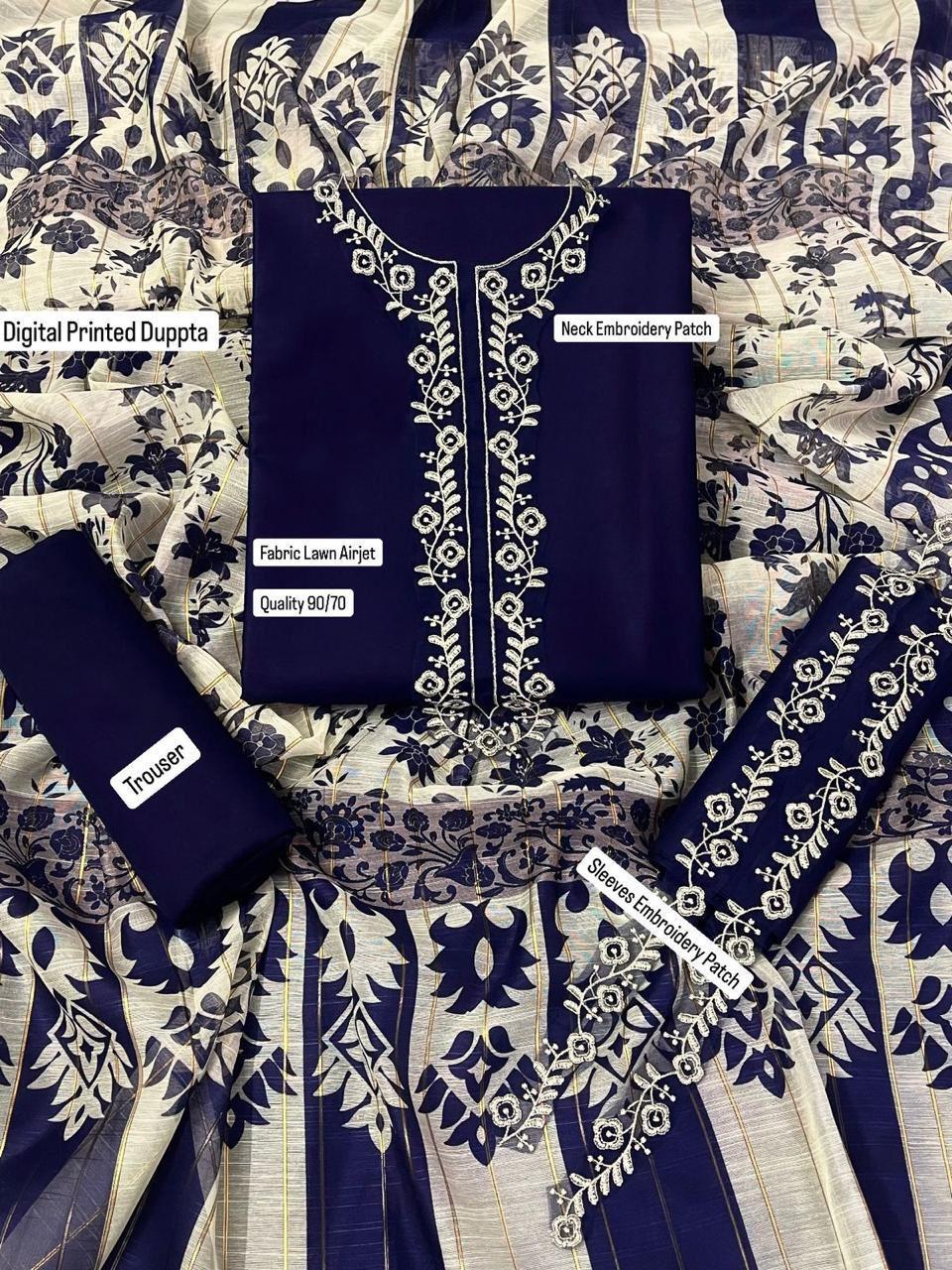 3 Pcs Womens Unstitched Patch Work Suit