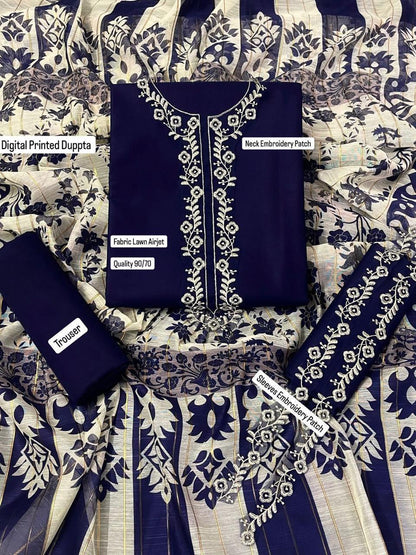 3 Pcs Womens Unstitched Patch Work Suit